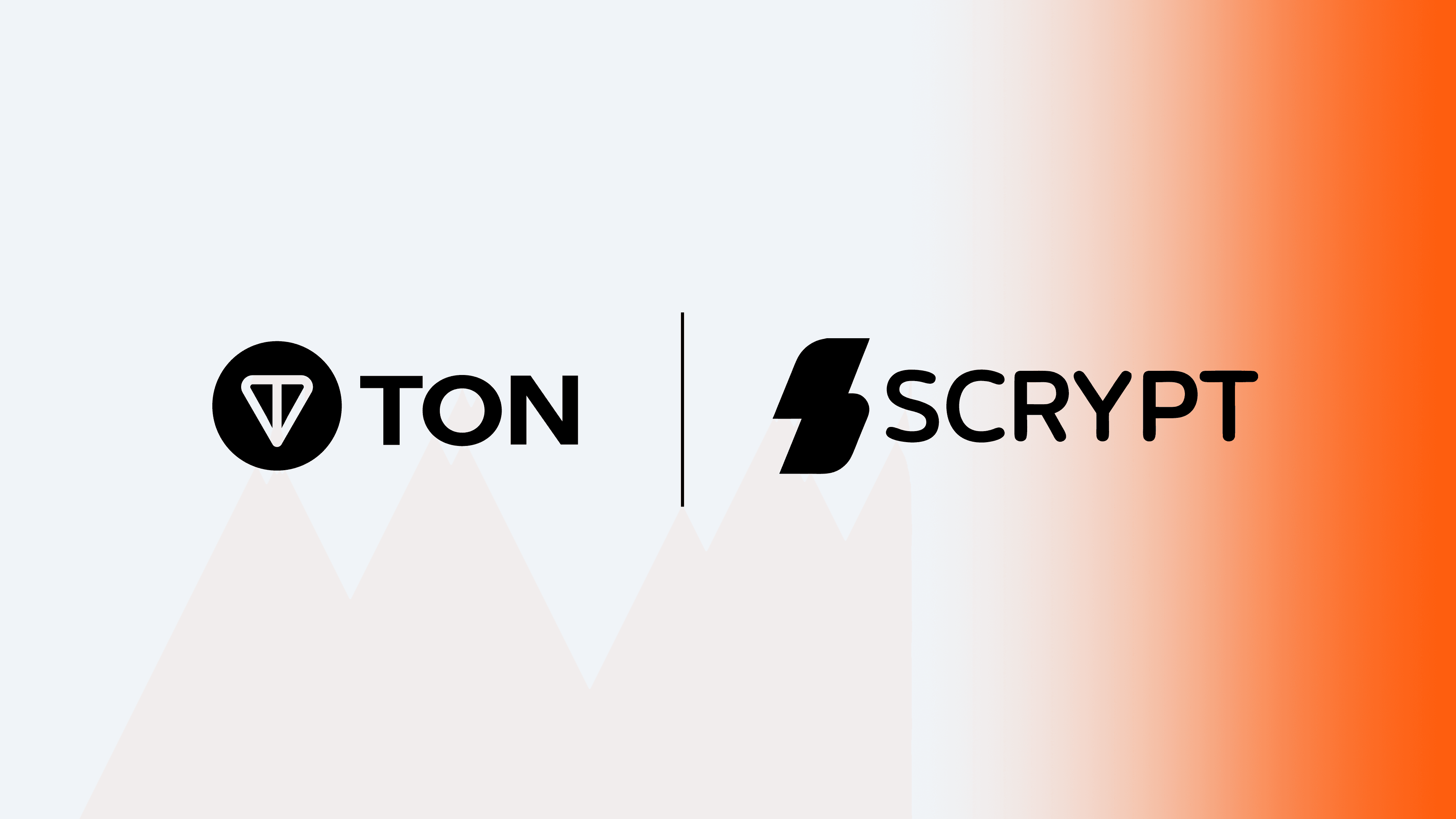 The logos for TON and SCRYPT are displayed side-by-side on a white and orange gradient background.